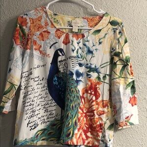 Chico's Multicolor Peacock Print Long Sleeve Top
